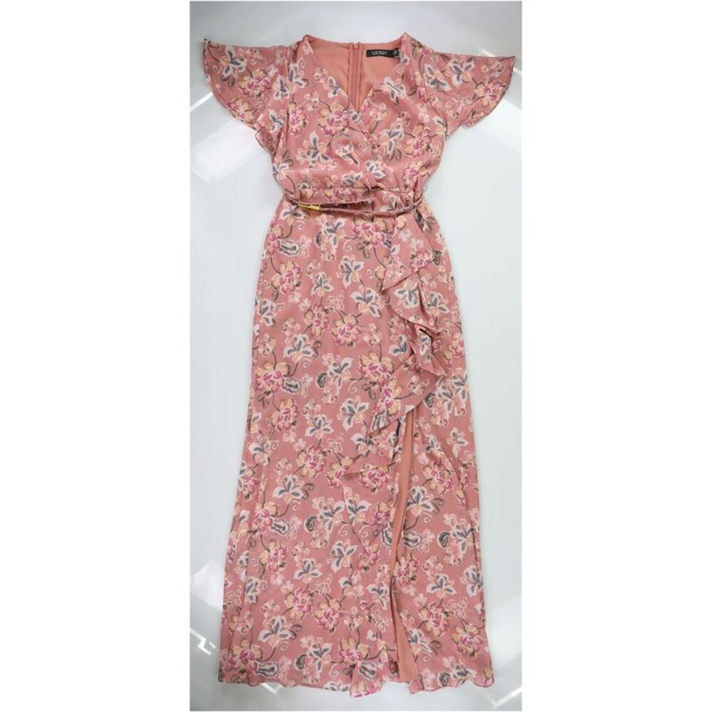 Ralph Lauren Womens Belted Gown Dress, Pink, 2, MP